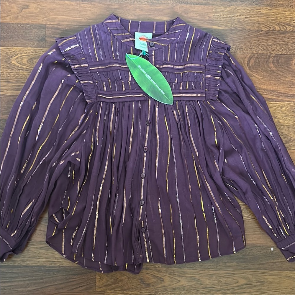NWT FARM Rio Purple Button-Up Top